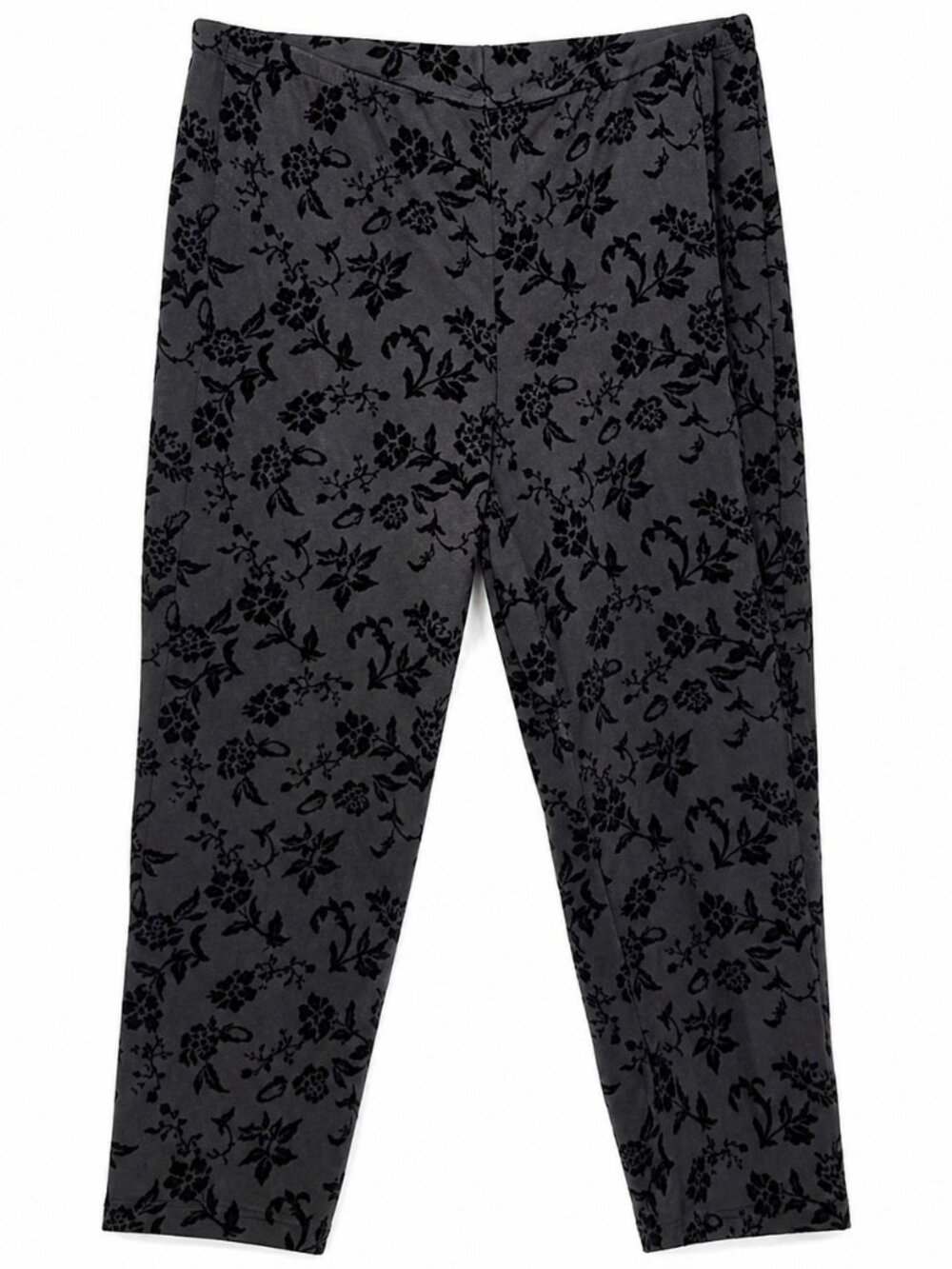 Jones New York 1X Black Floral Velvet Flocked Pants 1x